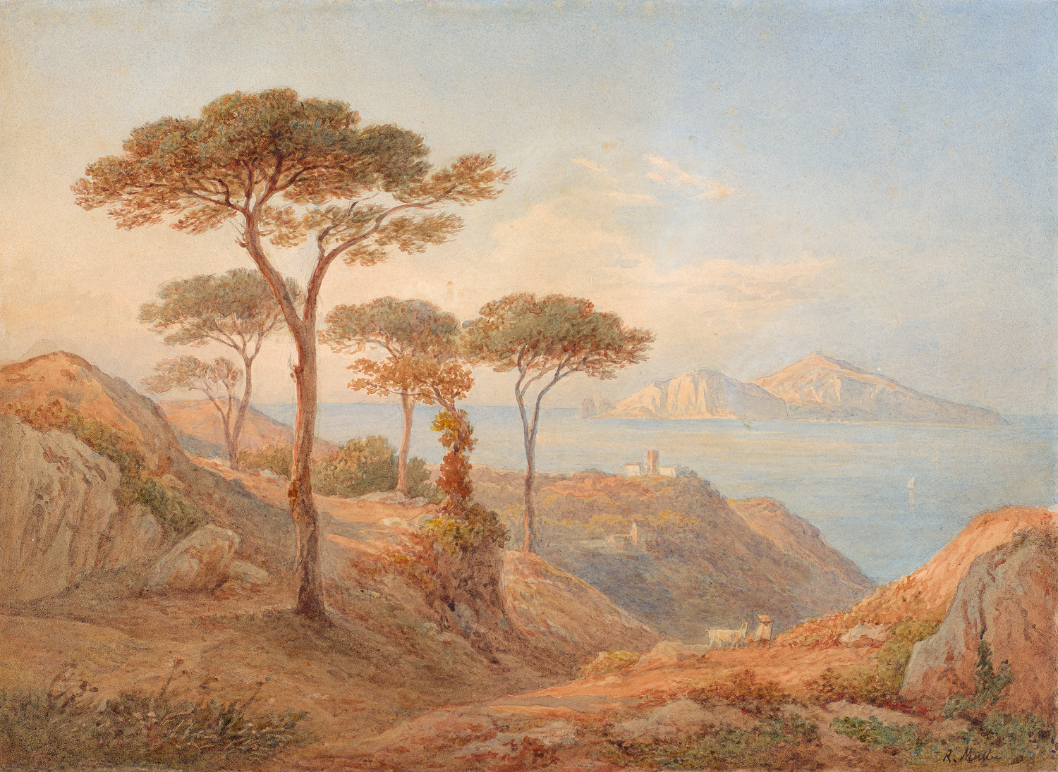 Blick &uuml;ber den Golf von Sorrent auf die Insel Capri, undatiert